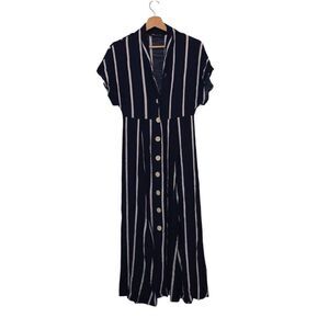 Zara Navy Blue & White Stripes Button Details midi Dress Women's Size M